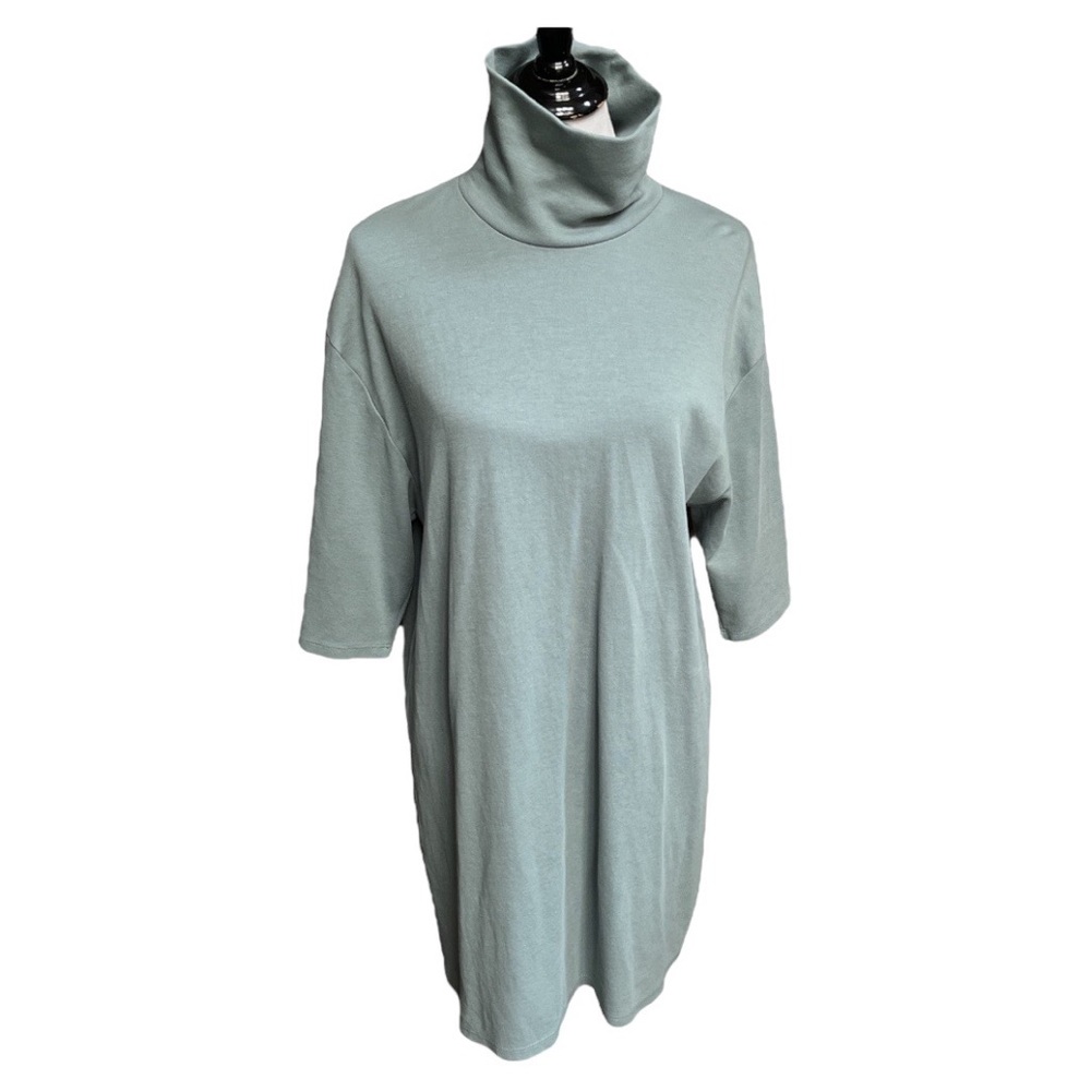 Zara Turtleneck Short Sleeve Sweatshirt Mini Dress Blue Gray Size Large